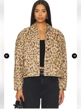 We The Free Opal Swing Denim Jacket Leopard Sz Medium